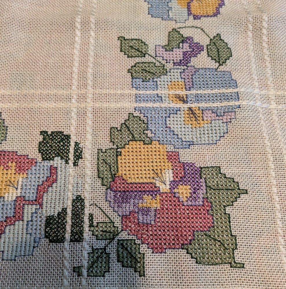 Vintage Floral Garden Afgan Cross Stitch Throw Blanket Table Cover - Picture 4 of 6